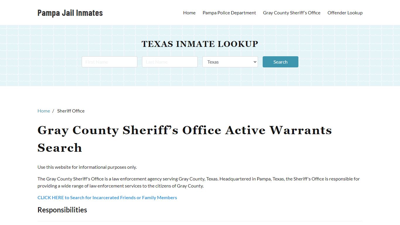 Gray County Sheriff Office, TX Warrant Lookup - Pampa Jail