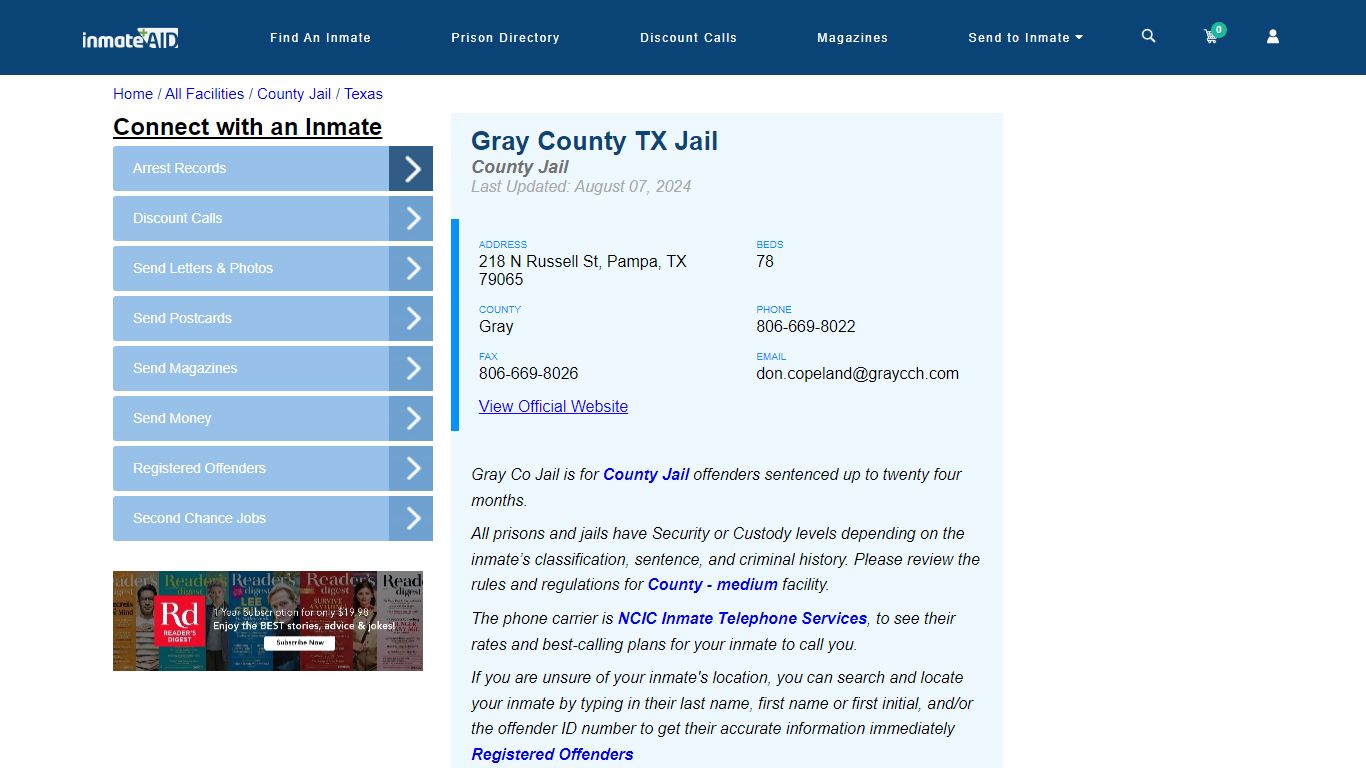 Gray County TX Jail - Inmate Locator